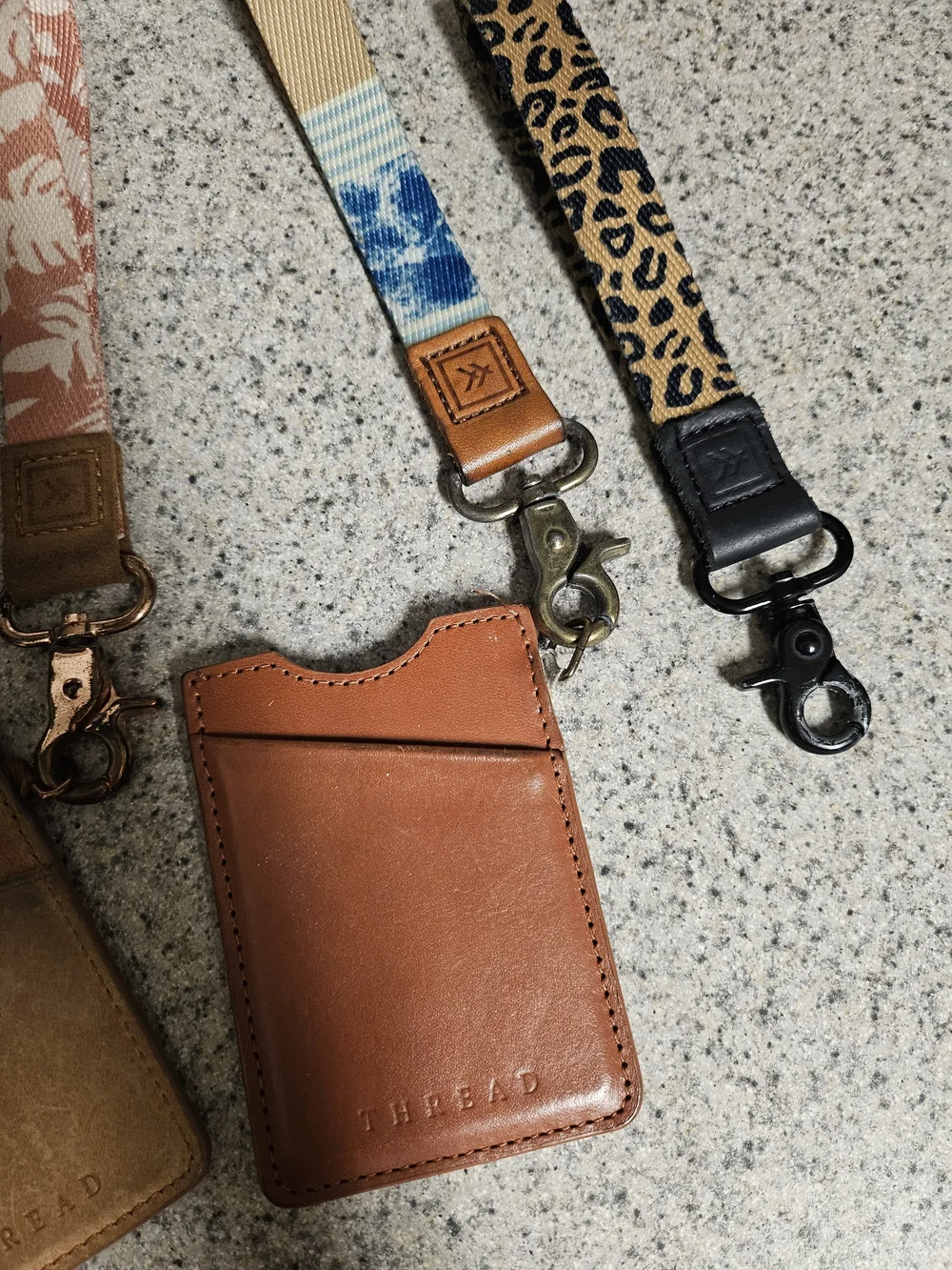 Thread Wallets Patterned Card Lanyard Wallets in Blue, Coral, Tan & Leopard